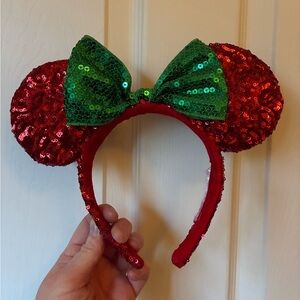 Red and Green Sequin Mouse Ears Headband